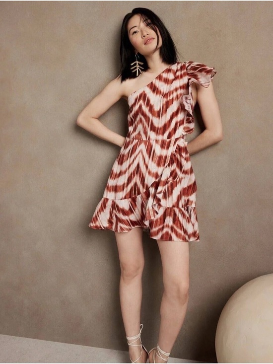 Banana Republic Dresses & Skirts - Banana Republic One-Shoulder Rust & White Ruffle Mini Dress/ Linen blend/ size 0